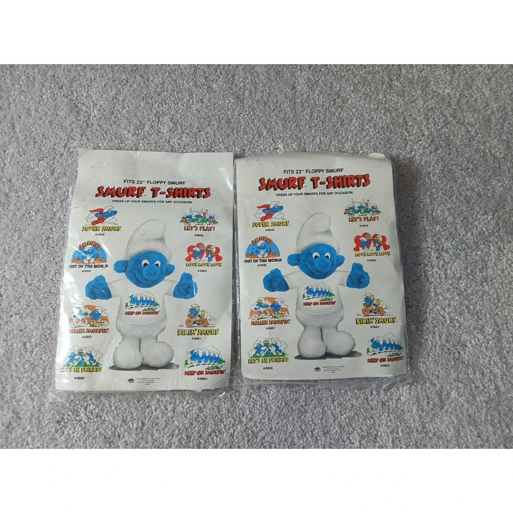 Set Of 2 New Vintage Smurf T-Shirt Super Smurf & Lets Play Fits 14